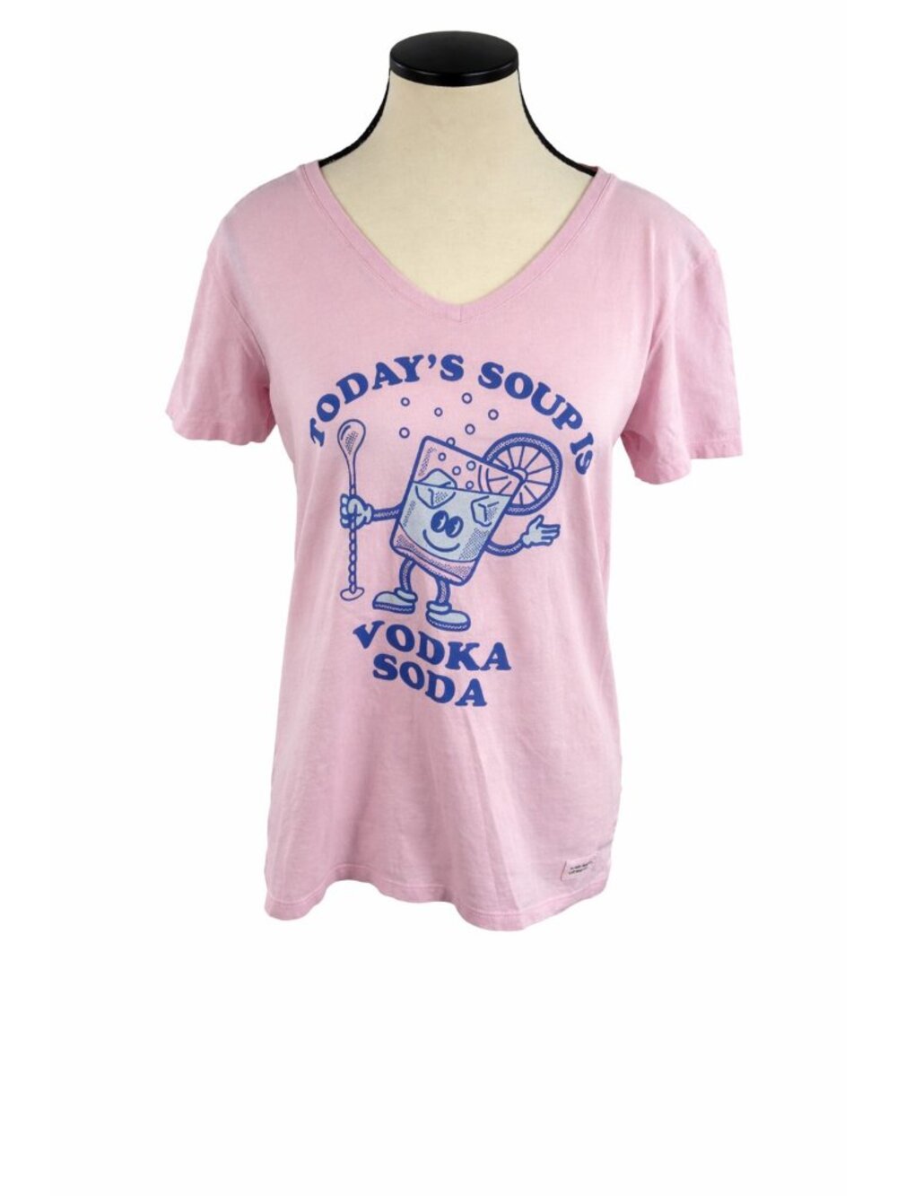 Life is Good Womens M Pink Vodka Soda Graphic V Neck T-Shirt Crusher Lite